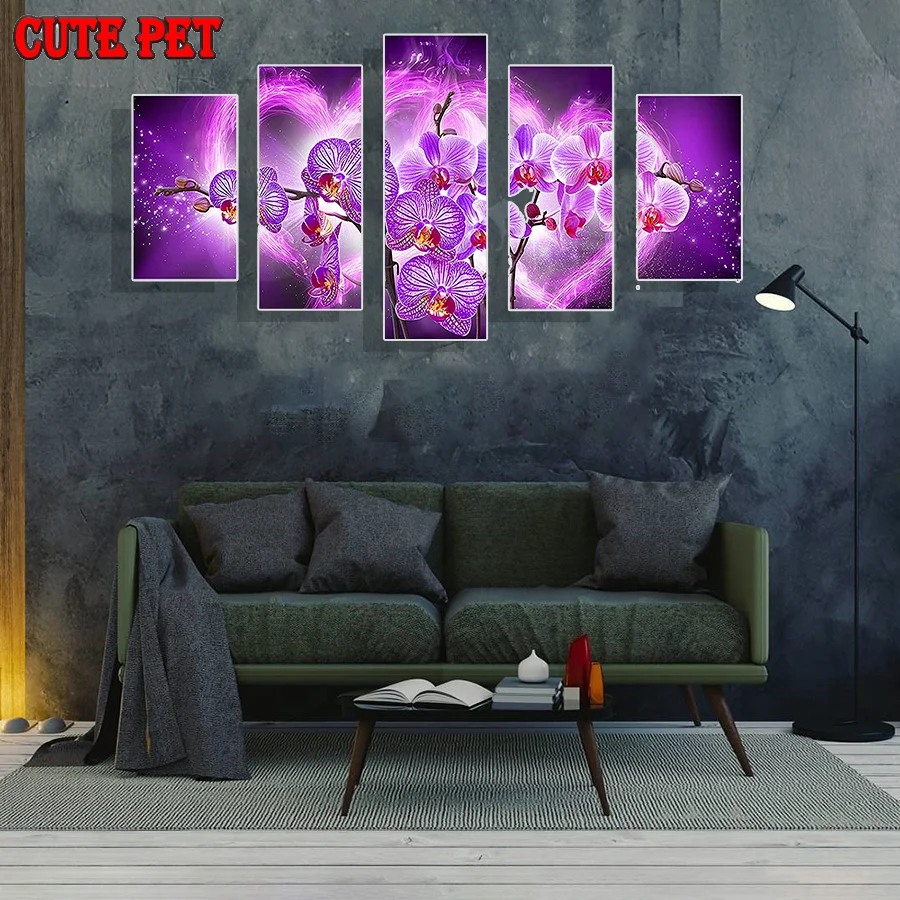 

5 шт., Набор для вышивки крестиком «фаленопсис»