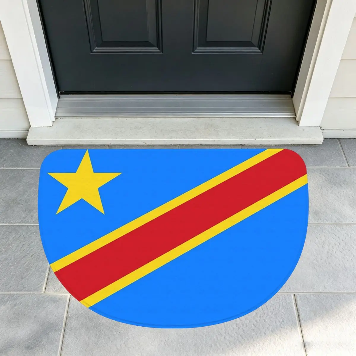 National Flag Democratic Republic Of The Congo Soft Flannel Half Round Doormat Non Slip Bathroom Mat Absorbent Floor Carpet