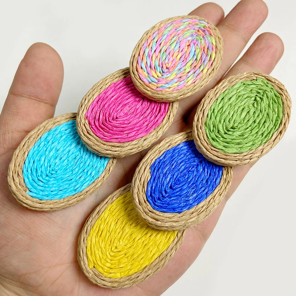 Fashion Handmade Raffia Pendant Candy Color Oval Shape Rattan Charms For Summer Jewelry Women Drop Dangle Earrings Accessories