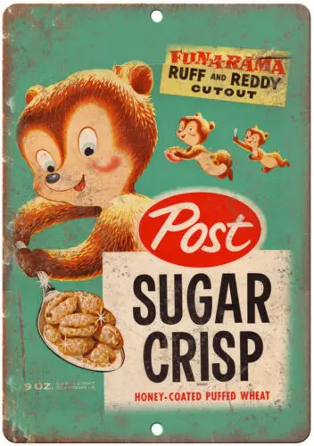 POST Sugar Crisp Retro ads All Metal Tin Sign  12 x 18