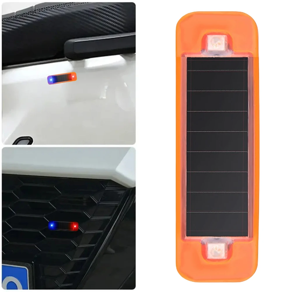 Solar Power Night Security Simulated Alarm Red-Blue Strobing Car Alarm Light Wiring-Free for Motorcycle Electric Vehicle Bicycle