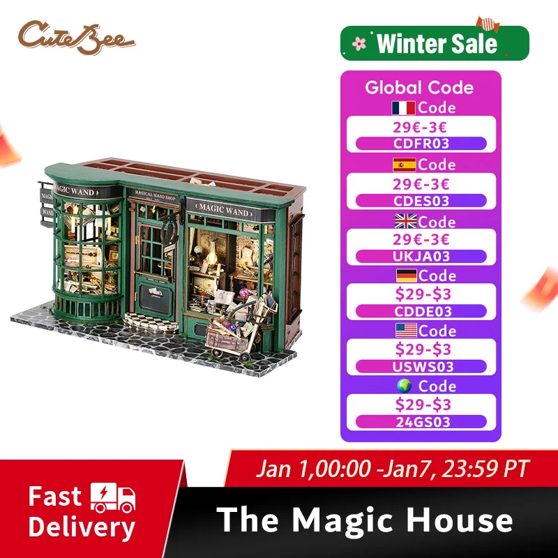 CUTEBEE Magic House Model Wooden Puzzle Miniature Dollhouse Kits with Furniture Lights Doll Houses Toy for Adults Birthday Gifts