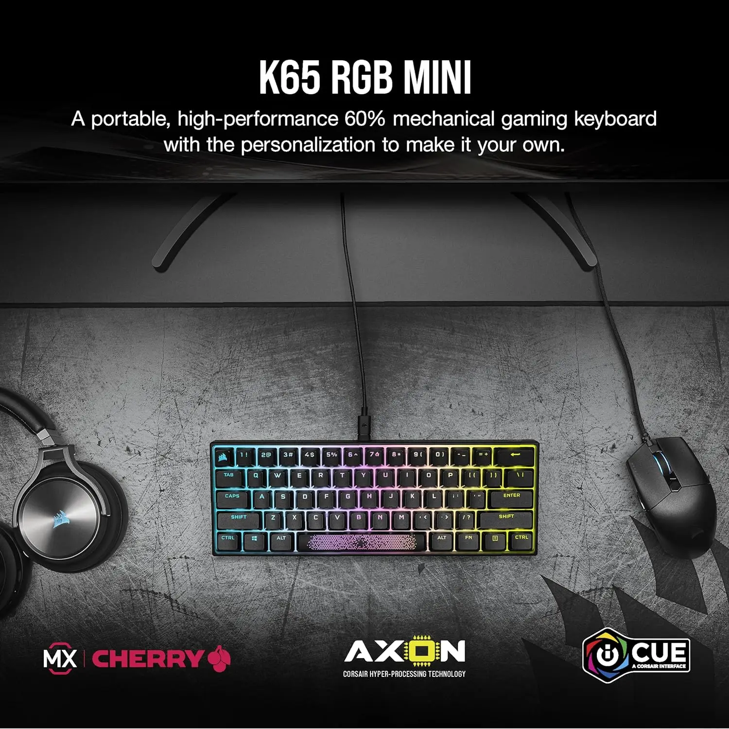 CORSAIR K65 RGB MINI 60% Mechanical Gaming Keyboard Customizable Per-Key RGB Backlighting CHERRY MX Red Mechanical Keyswitch