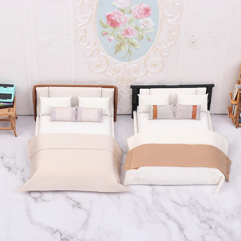 

Кукольный домик, новая китайская модель двуспальной кровати, модель микросцены, миниатюрная мебель, аксессуары для кукол, имитация мини-мебельного орнамента