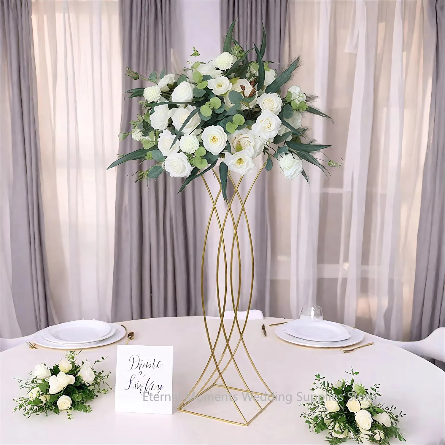 4-10 Stück romantische 80 cm abnehmbare goldene Hochzeitsblumenständer, einfacher Gang, zentraler Metall-Dekorationsrahmen, für Veranstaltungen und Zeremonien – Detail 6