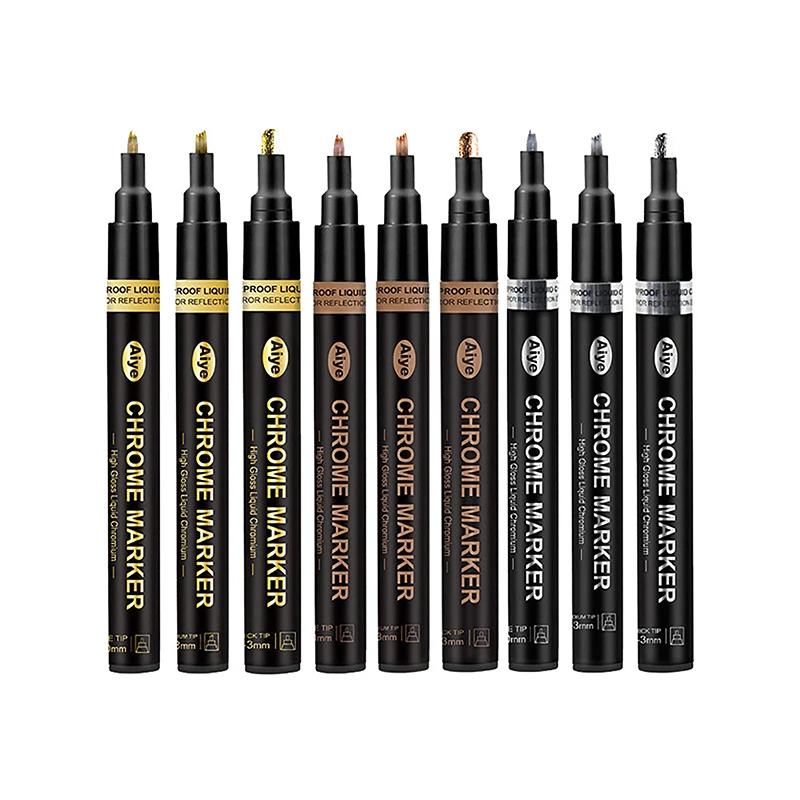 Espelho Galvanoplastia Marcador, Ouro, Prata, Cobre, Modelo Toy, Reparação Líquido Caneta Cromo, DIY Pintura Reflexiva Metal, 1Pc, 3 Cores