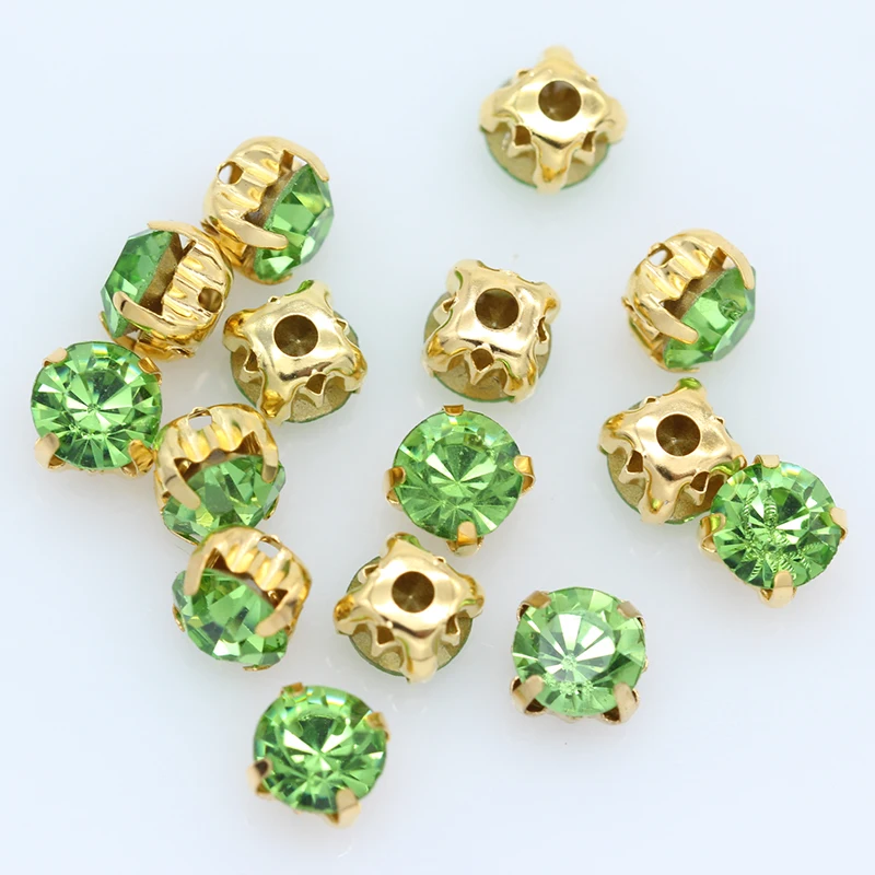 36p 8mm color Round faceted glass stone Sew on crystal Rhinestone Gold copper claw Sewing embelliment DIY garment jewelry making