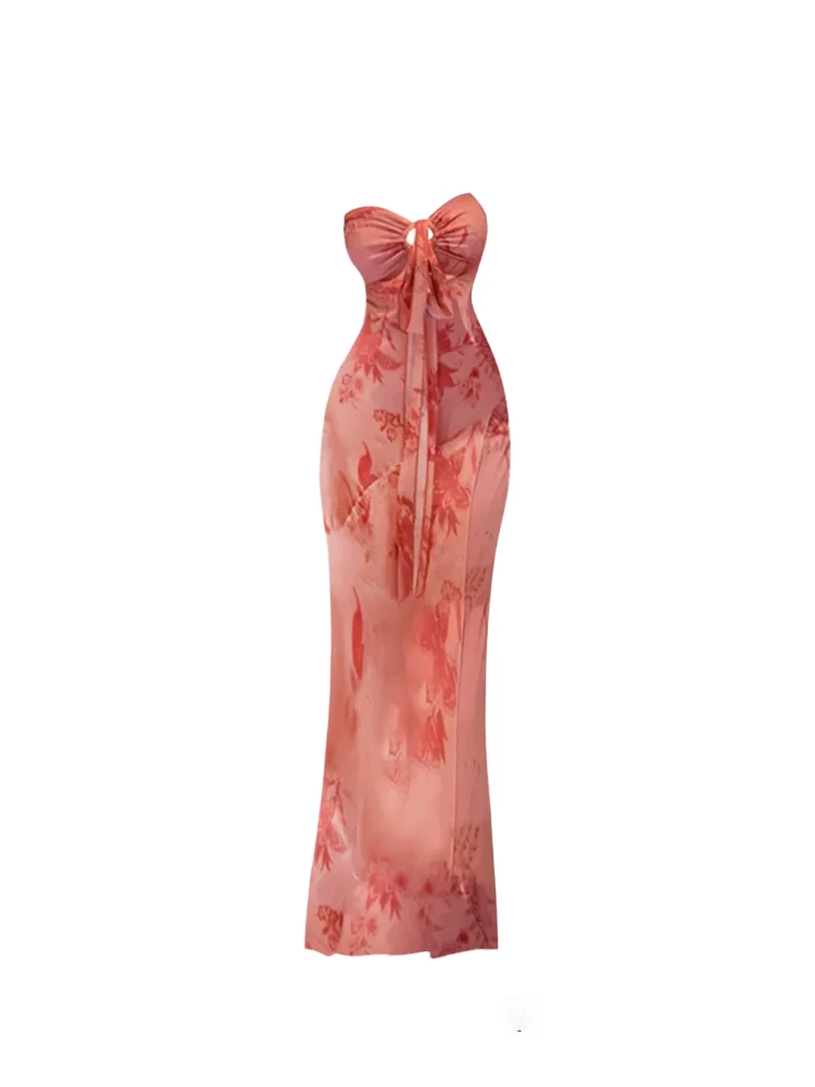HEZA Sexy Printed Strapl Long Dr Women Summer Vaion Casual Floral Tie Waist Gown plus Size Faion Ele Draped