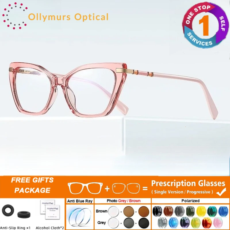 

OLLYMURS Lady Anti Blue Ray Prescription Progressive Glasses Stylish Square Cat's Eye Reading Eyewear Myopia Hyperopia Eyeglasse