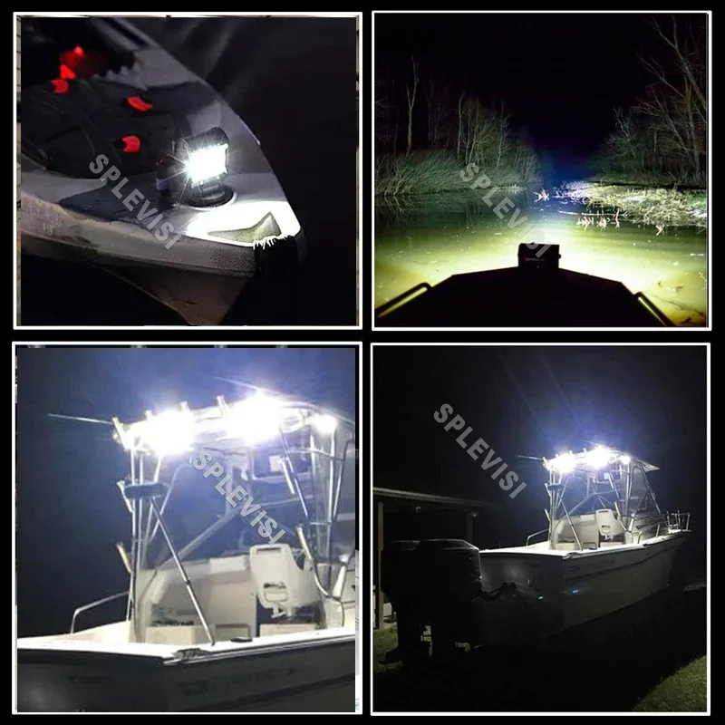 Waterproof Led Boat Lights, 72W LED Spreader Light 7200LM Flood Light, Deck Dock Marine Led Lights Bar, Pack of 2, White Housing