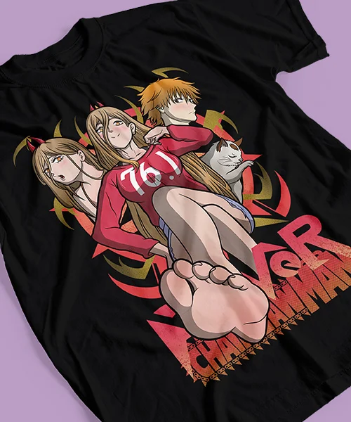 Camiseta unisex Chainsaw Man escena sensual Power y Denji