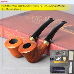 MUXIANG Handmade Briar Wood Tobacco Pipes Loop Decor Bent Smoking Pipe With 9 MM Filter Free 10 Smoking Tools Kit Premium Gifts