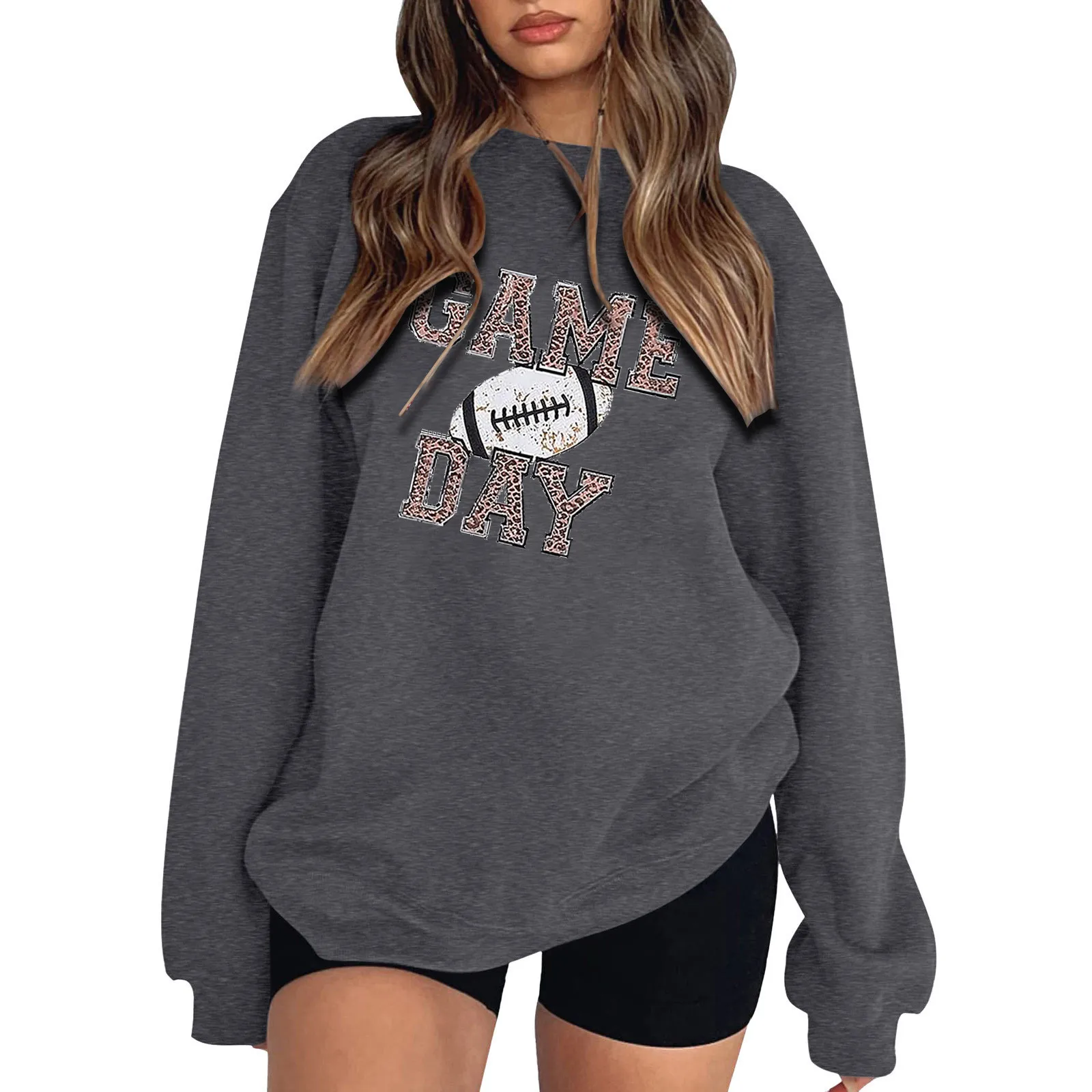 Women Crew Neck Sweatshirt Ladies Letter Graphic Print Oversized Sweatshirt Crewneck Casual Loose Jumper Pullover Tops