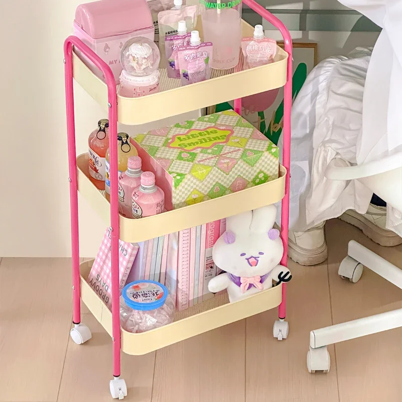 3 Layer Home Contrast Color Trolley Storage Shelf Multi layer Movable Trolley Cosmetics Snack Storage Rack Bathroom