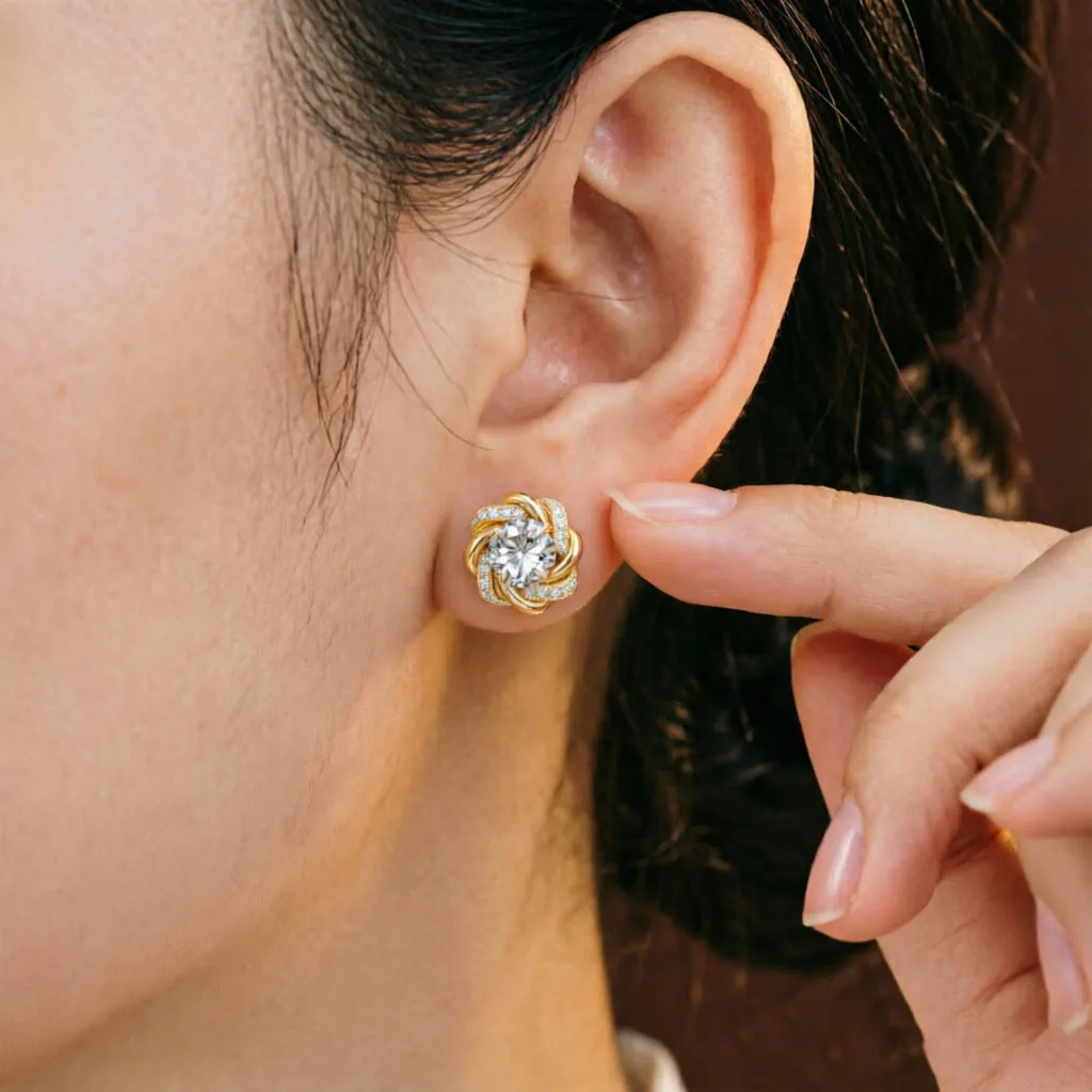 6.5mm Moissanite Flower Stud Earrings 14K Gold Filled Tarnish-Resistant for Women Lab Diamond Sparkling Jewelry Daily Wear
