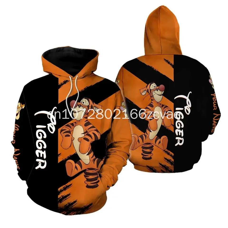 2024 New Disney Tigger 3d felpa con cappuccio uomo donna moda felpa Y2k felpa con cappuccio Asual Harajuku Streetwear Tigger Zipper felpa con cappuccio