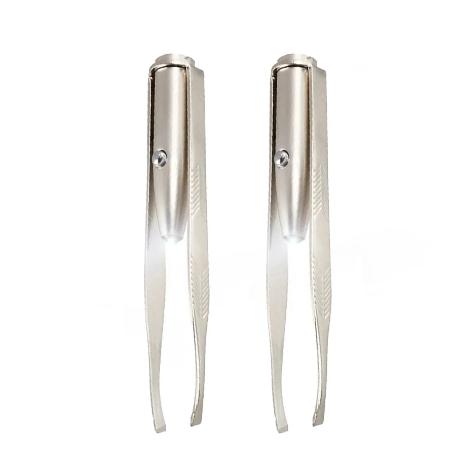 Pinça de maquiagem com luz LED - Ferramenta de remoção de pêlos de aço inoxidável hipoalergênico para sobrancelhas, rosto e corpo, beleza de precisão