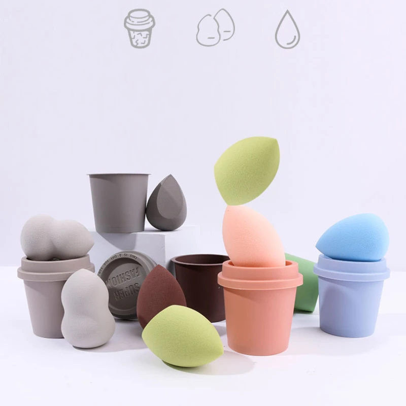 Coffee Cup Beauty Egg Cosmetics Sponge Dry Wet Dual Purpose Makeup Egg Powder Puff Storage Box Beauty Makeup Tools Accessories