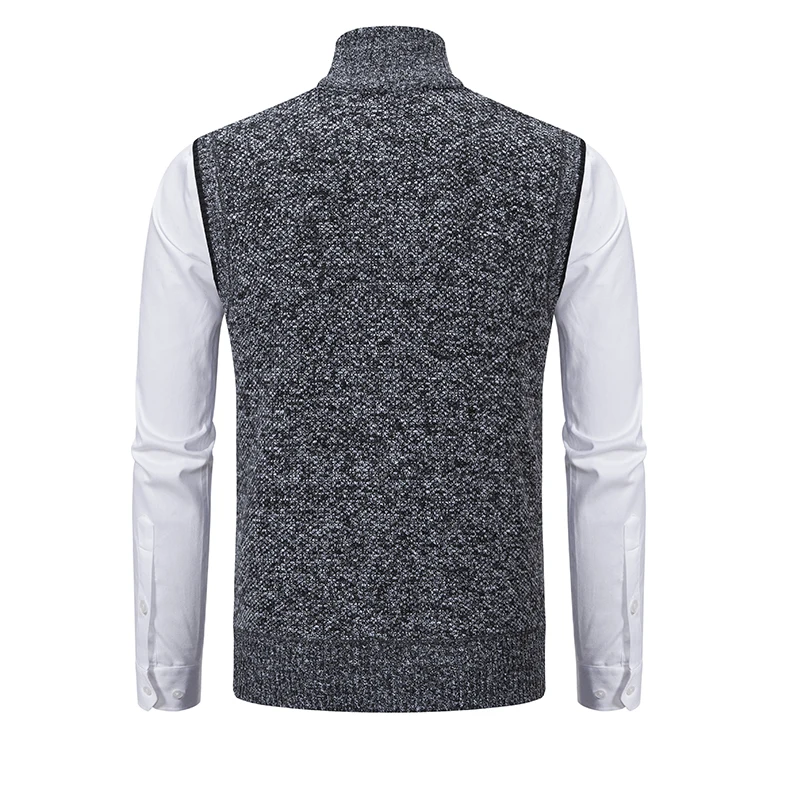 Weste Herren Gestrickter ärmelloser Pullover Wolle Samt Reißverschluss Strickjacke Umlegepullover Rollkragenpullover Strickweste – Detail 10