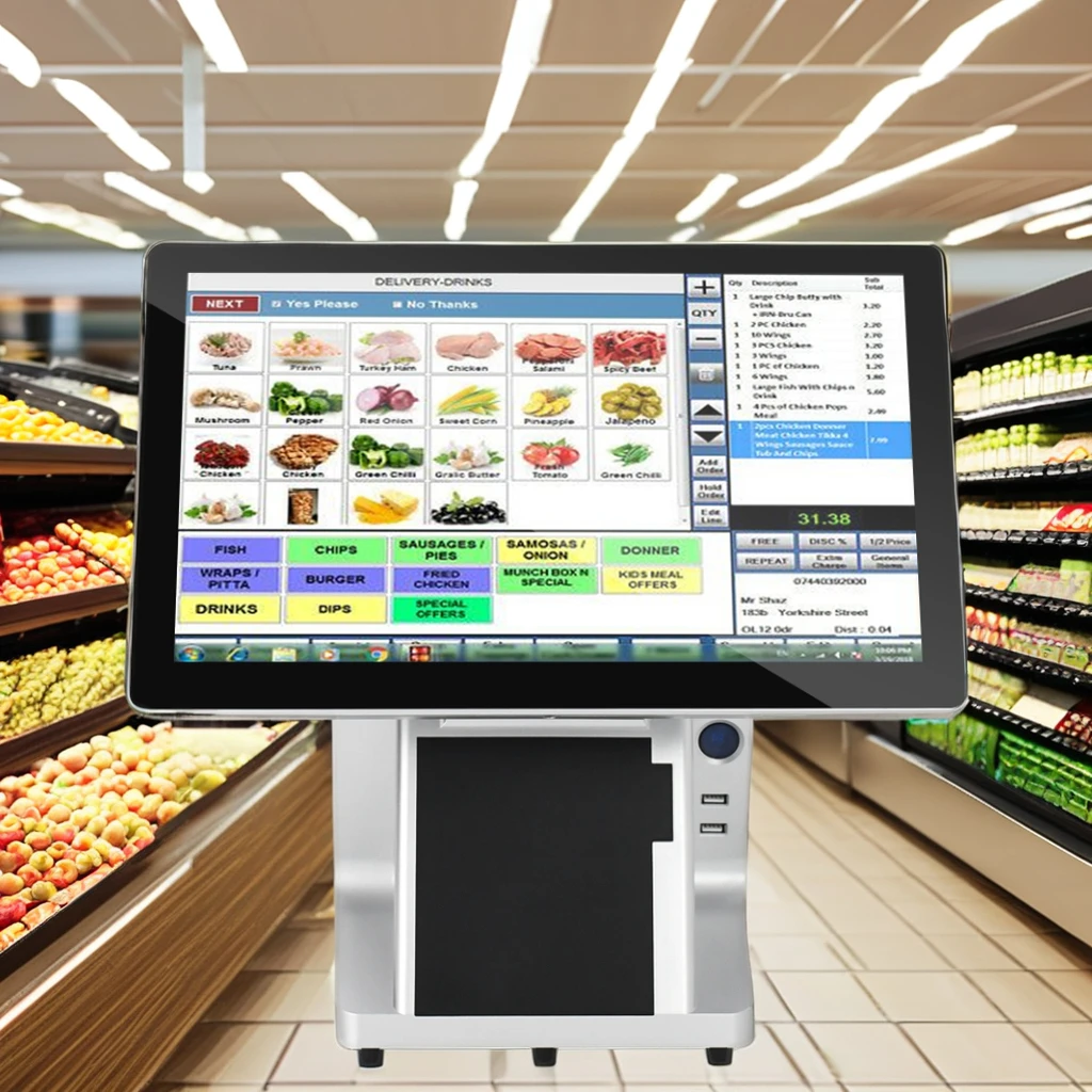 New 15.6+15.6inch Touch Screen POS/All In One Epos System For Supermarket Restaurant Windows Android OS POS