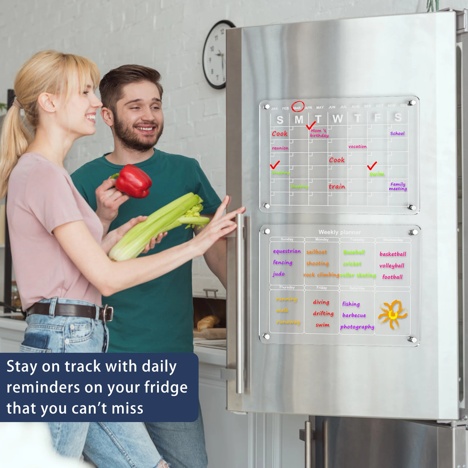 Magnetic Whiteboard Fridge Planner Board Reusable Dry Erase Board Schedule Acrylic Blank Board Monthly and Weekly Memo Calendar