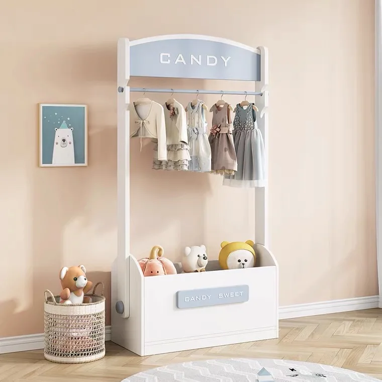 Children Blue and White Stand Hanger Cabinet Combination Locker Storage Cabinet Bedroom Closet Wardrobe