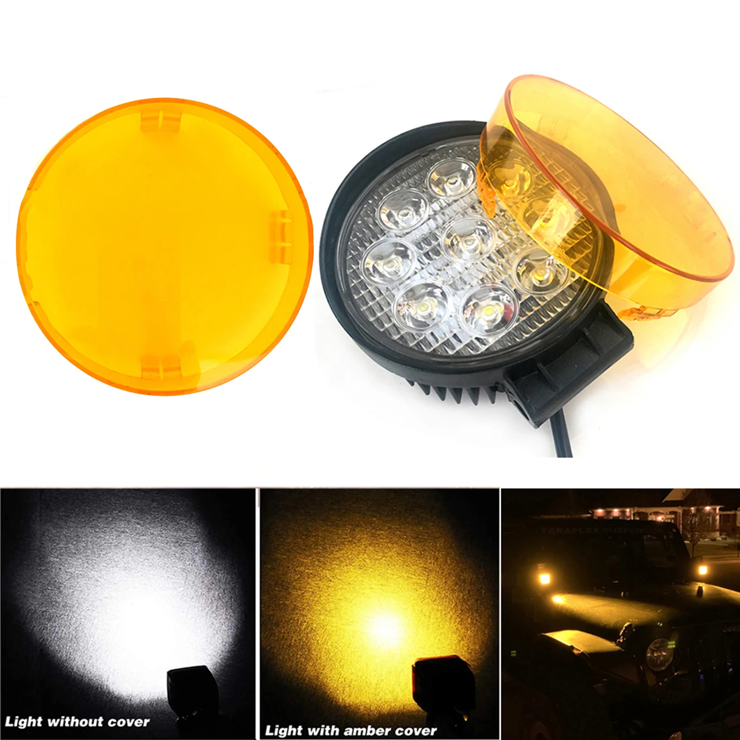 

2PCS 4 inch Led Work Light Cover Round Amber Lens Cover for Car Truck Fog Driving Light SUV 4X4 4WD Headlights Spotlight Covers
