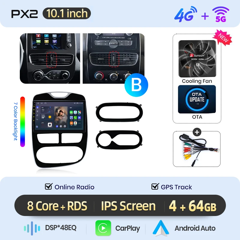 AWESAFE 10 inch Android autoradio voor Renault Clio 4 2012-2019, draadloze CarPlay, GPS-navigatie, 4G CAN-BUS, plug-and-play, DSP, BT