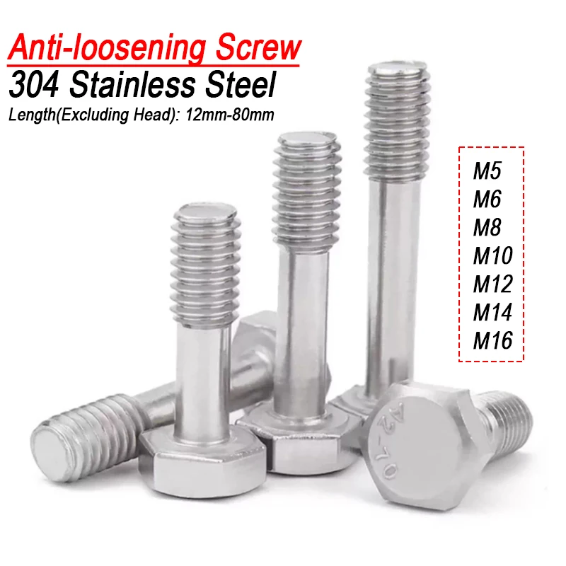 M5 M6 M8 M10 M12 M14 M16 304 A2 Stainless Steel Outer Hex Hexagon Head Half Thread Anti-loosening Screws Bolts Length 12mm-80mm