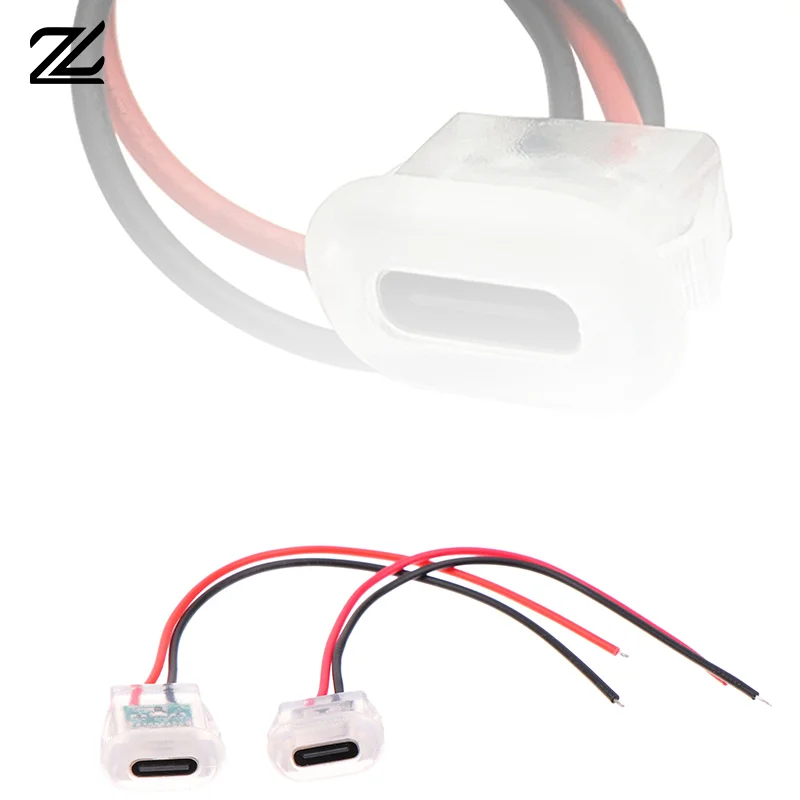 2pin USB Type C Input Type Charging Socket With LED Lights Plate Waterproof USB-C Power Port TYPE-C Female Connector Jack