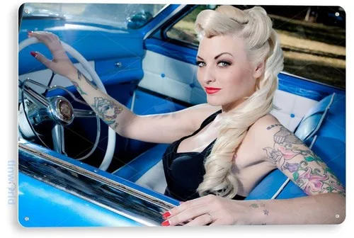 TIN SIGN Baby Blue, Pin-Up, Garage, Auto Shop, Bar, Cave, Metal Décor, A229 --Tin Sign