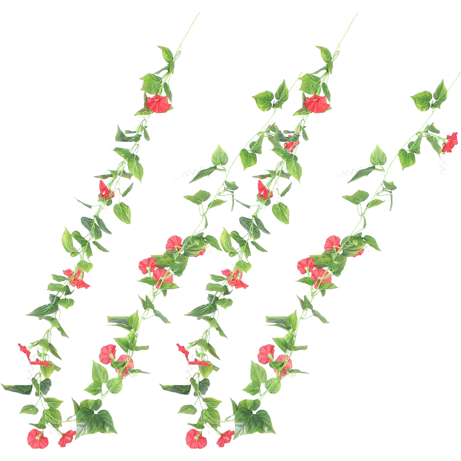 

2pcs Artificial Vines Morning Glory Hanging Green Plants Silk Garland Wall Fence Stairway Wedding Party Outdoor Decor Red Fresh
