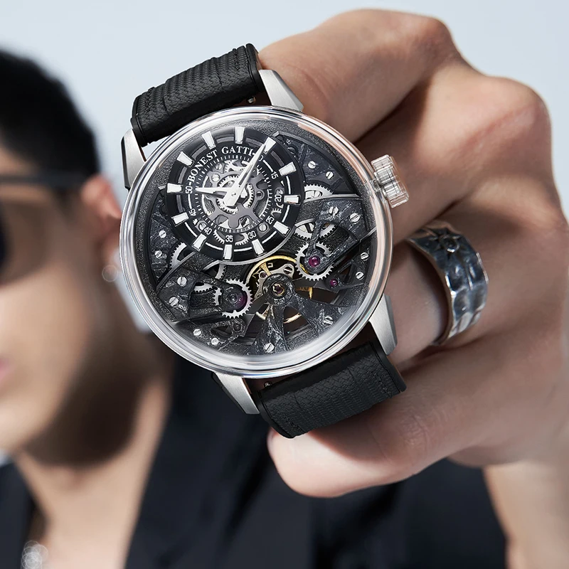 

BONEST GATTI 4002 Men Watch Automatic Mechanical Wristwatch Stainless Steel Case Rubber Strap Watches For Men