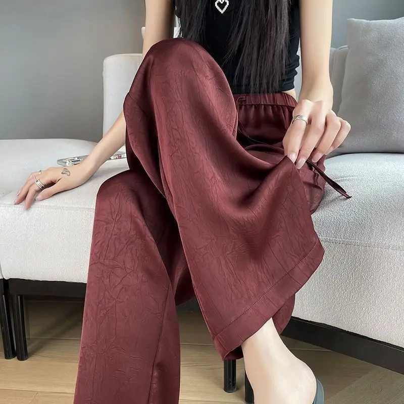 التوت الحرير الحرير واسعة الساق السراويل الساتان الجاكار الصيف تنفس فضفاض بنطلون مستقيم ZT353 #4