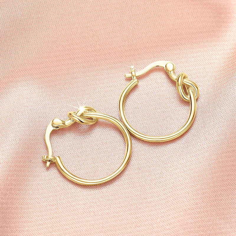 Huitan Dainty Metal Knot Hoop Earrings for Women Daily Wear Chic Ear Circle Earrings Versatile Accessories Statement Jewelry