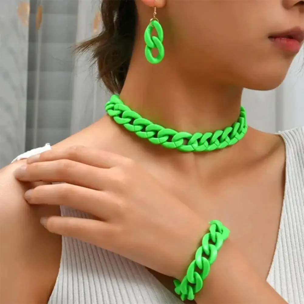 Sturdy Construction Jewelry Trendy Resin Acrylic Jewelry Set for Women Chain Necklace Bracelet Earrings Punk for