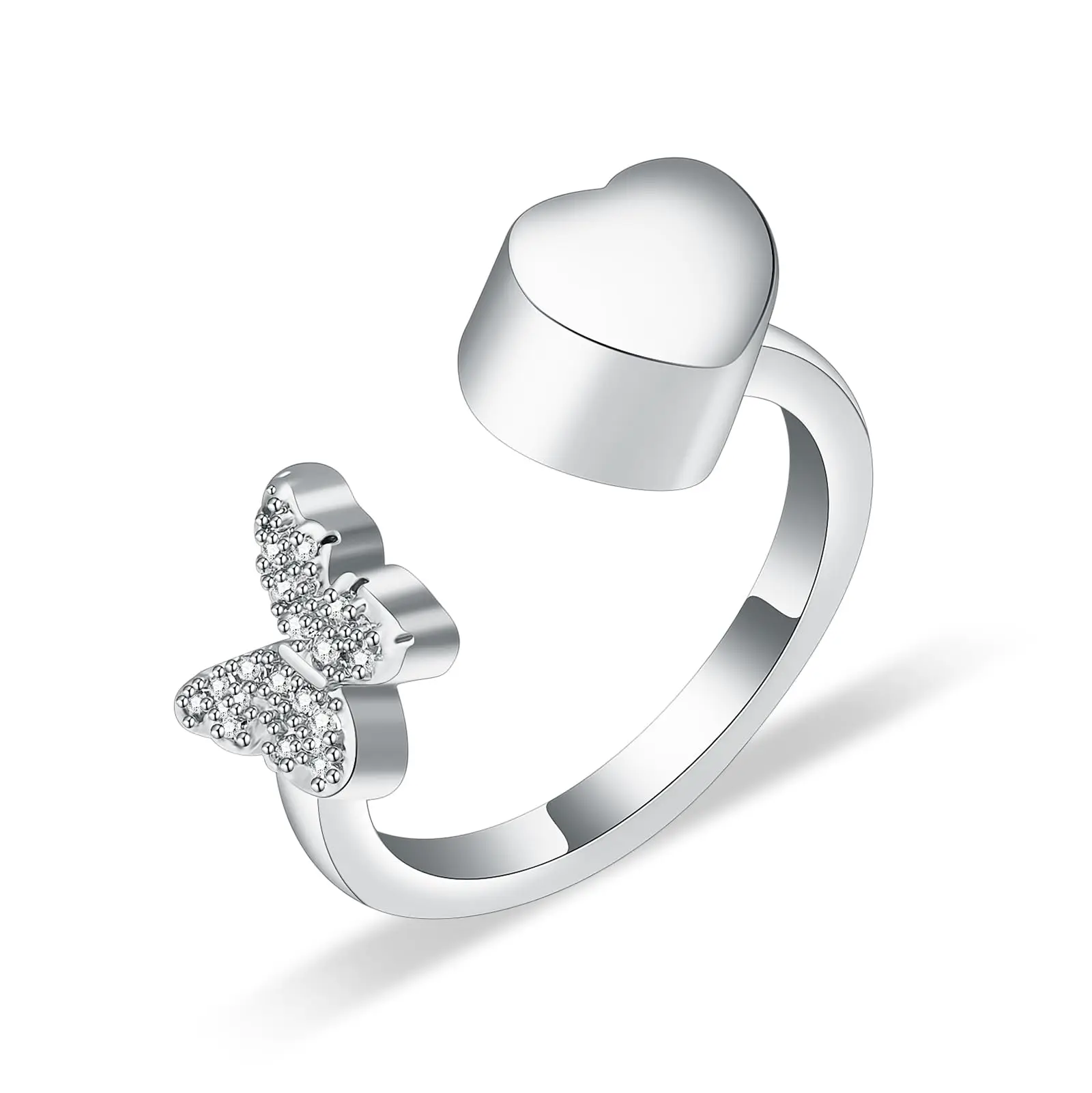 Butterfly Heart Cremation Ring for Ashes for Women Loved Ones Memorial Ashes Holder Urns Hand Ring Funeral Keepsake Jewelry