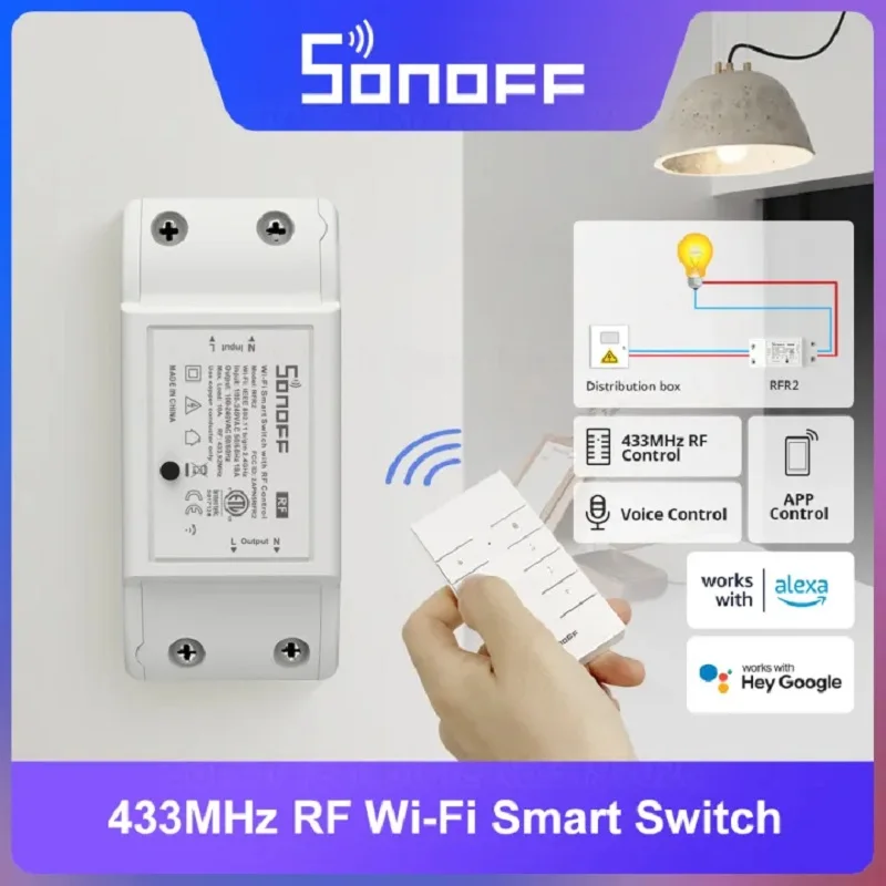 

SONOFF RFR2 Wi-Fi Smart Switch Поддержка RF 433 МГц Управление 1-10 шт. Для умного дома работает с Alexa и Google Home Automation