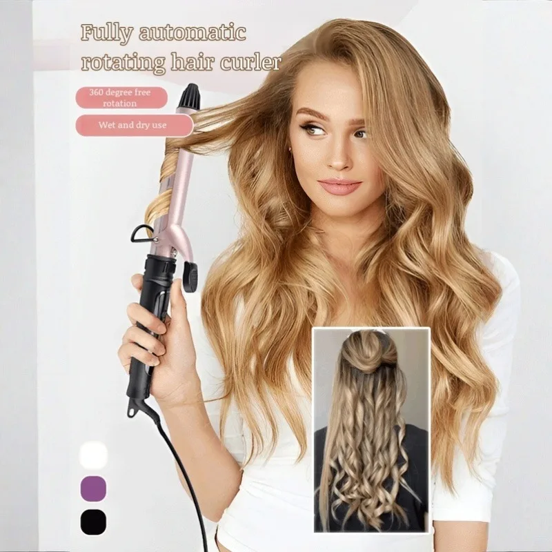 【EU/UK Plug】 Household Fully Automatic Rotating Electric Curling Iron Intelligent Temperature Display Suitable for All Hair Type