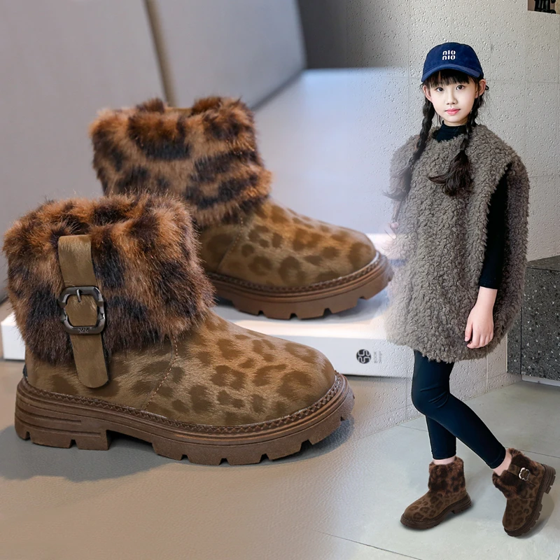 

Детские короткие сапоги, модные ботинки челси с леопардовым принтом для девочек, осенне-зимняя новая трендовая хлопковая обувь на платформе для маленьких детей
