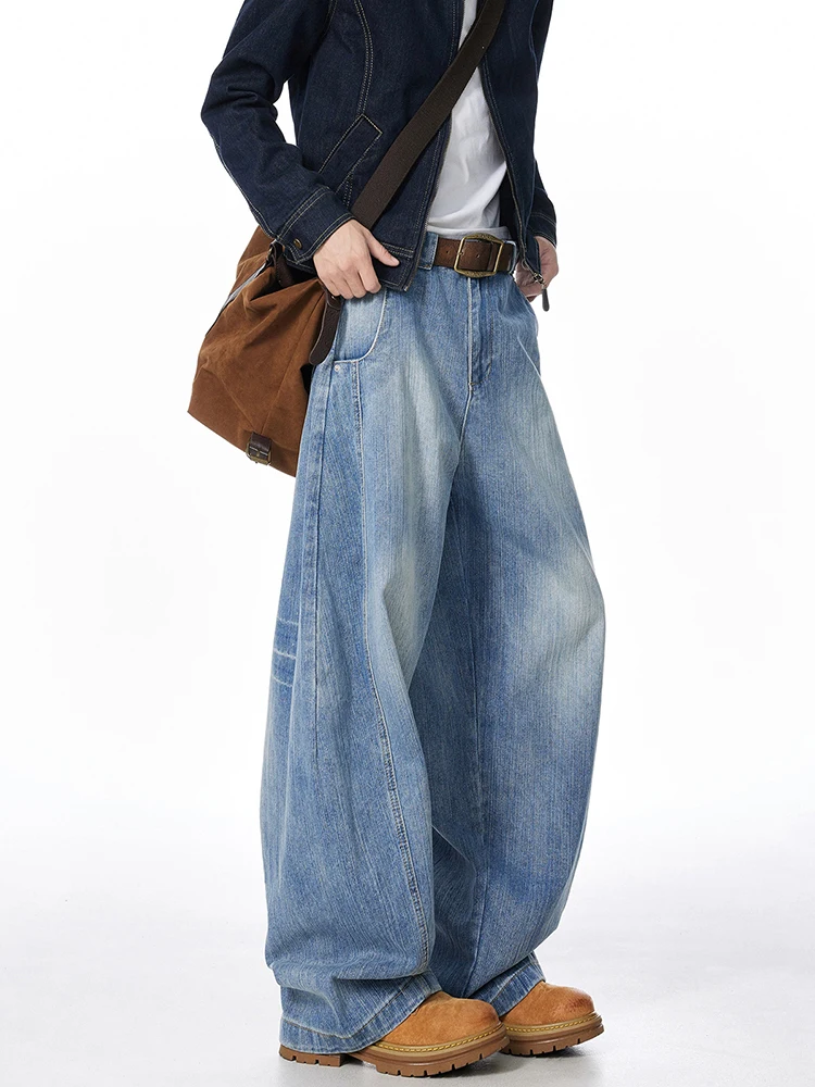 

Синие джинсы с широкими штанинами в американском стиле, свободные, для мужчин, осенне-зимние, прямые, с легким расклешением, модель Knife