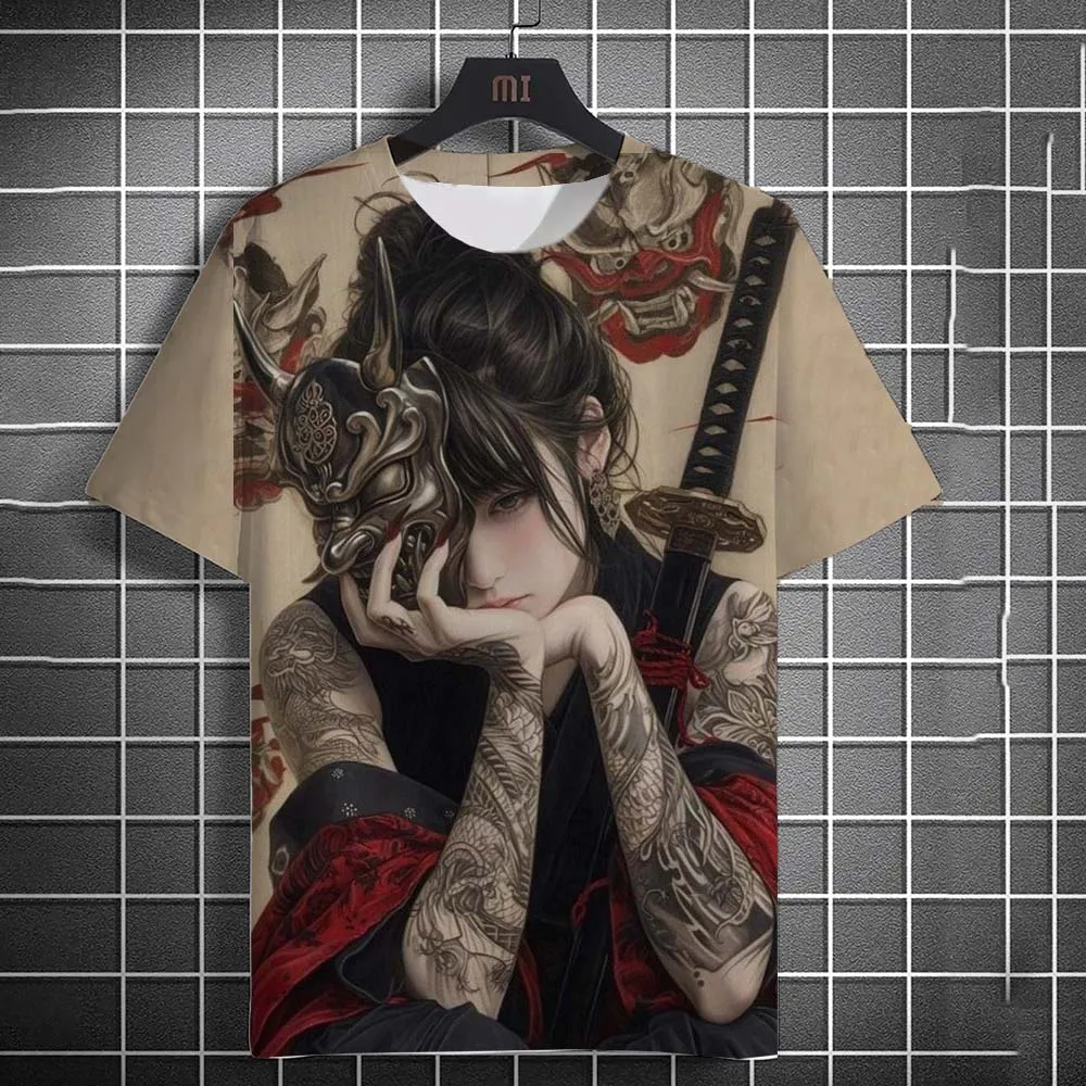 جديد الوشم فتاة نمط تي شيرت للرجل الكرتون ثلاثية الأبعاد مطبوعة المتضخم البلوز الرجال سيئة فتاة Harajuku تي شيرت قصير الأكمام