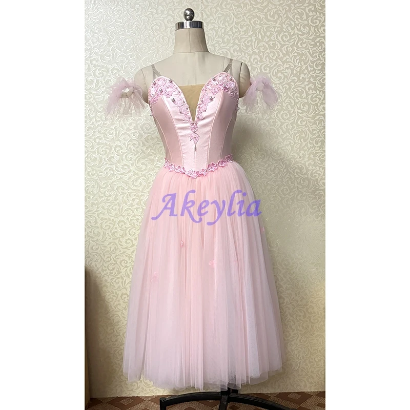 

Akeylia Pale Pink La Sylphide Romantic Ballet skirt Dress With Wings giselle Women Fairy Professional Ballet soft tulle JNBL221B