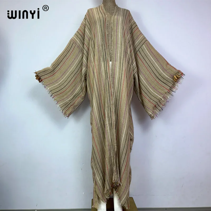 WINYI-Sexy Kimono Cardigan Cover-Up, Elegante, Monocromático, Artesanal, Tintura, Vestido de Praia, Roupa de Banho, Outwear, Nova Moda, Outono