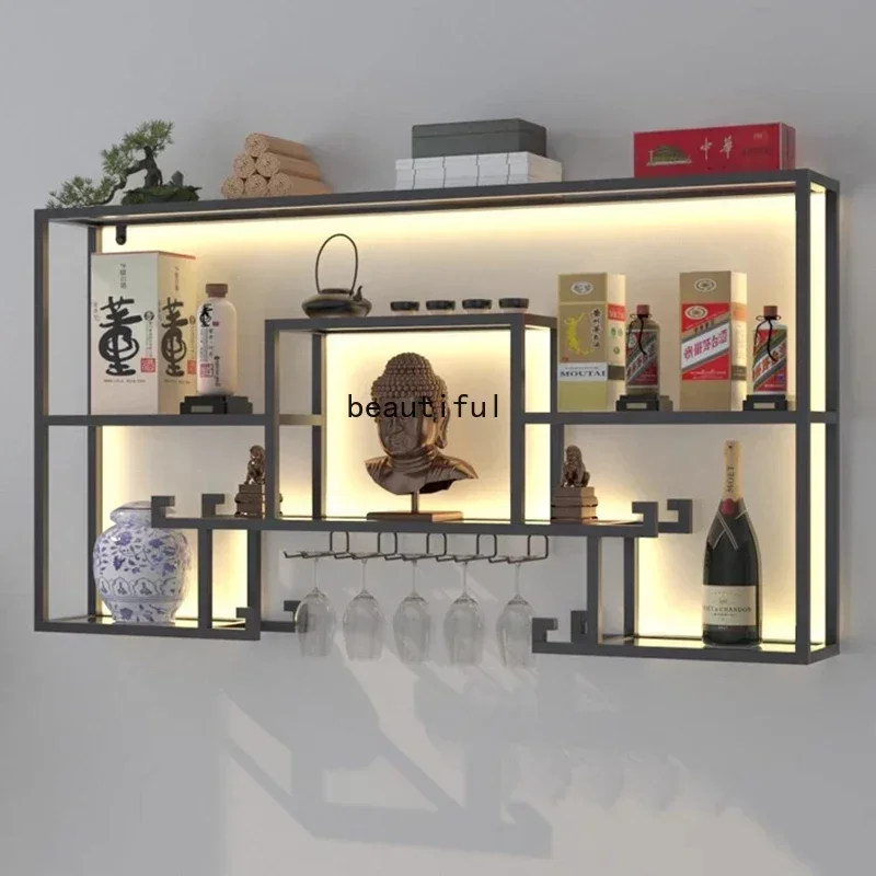 Living Room Whisky Wine Rack Shelf Wall Mounted Bar Metal Drink Wine Cabinets Commercial Unique Botellero Vino Home Decoration