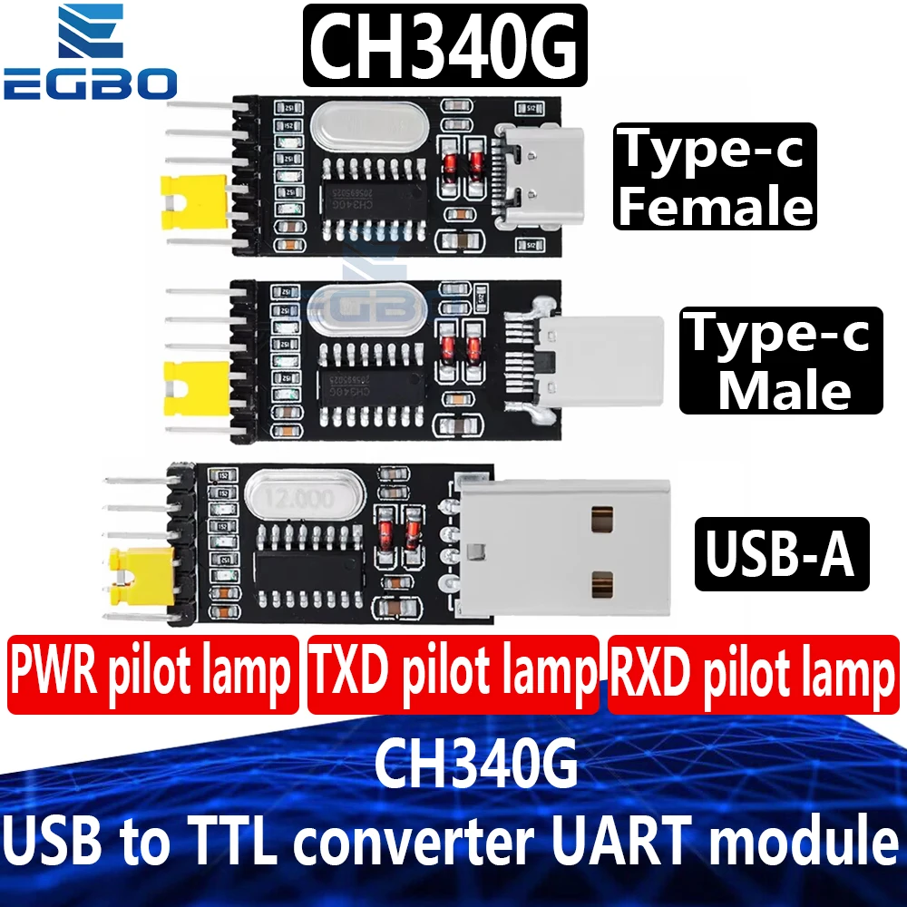 EGBO Преобразователь USB в TTL Модуль UART CH340G CH340 Переключатель 3,3 В 5 В Тип-c Мужской Женский USB-A