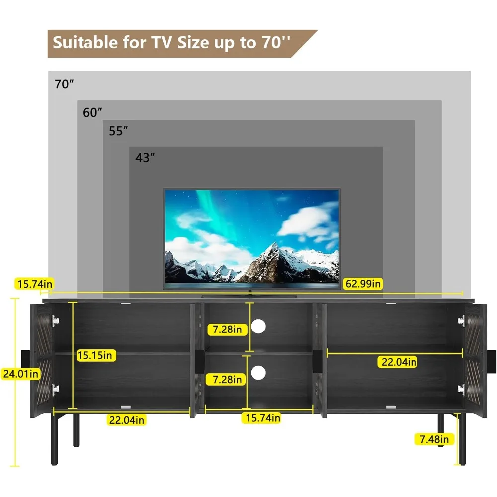 حوامل تلفزيون مقاس 63 بوصة لغرفة المعيشة، وحدة تحكم تلفزيون مع أرفف مكونة من طبقتين، حوامل تلفزيون لمركز الترفيه الحديث مع مساحة تخزين، Wo #2