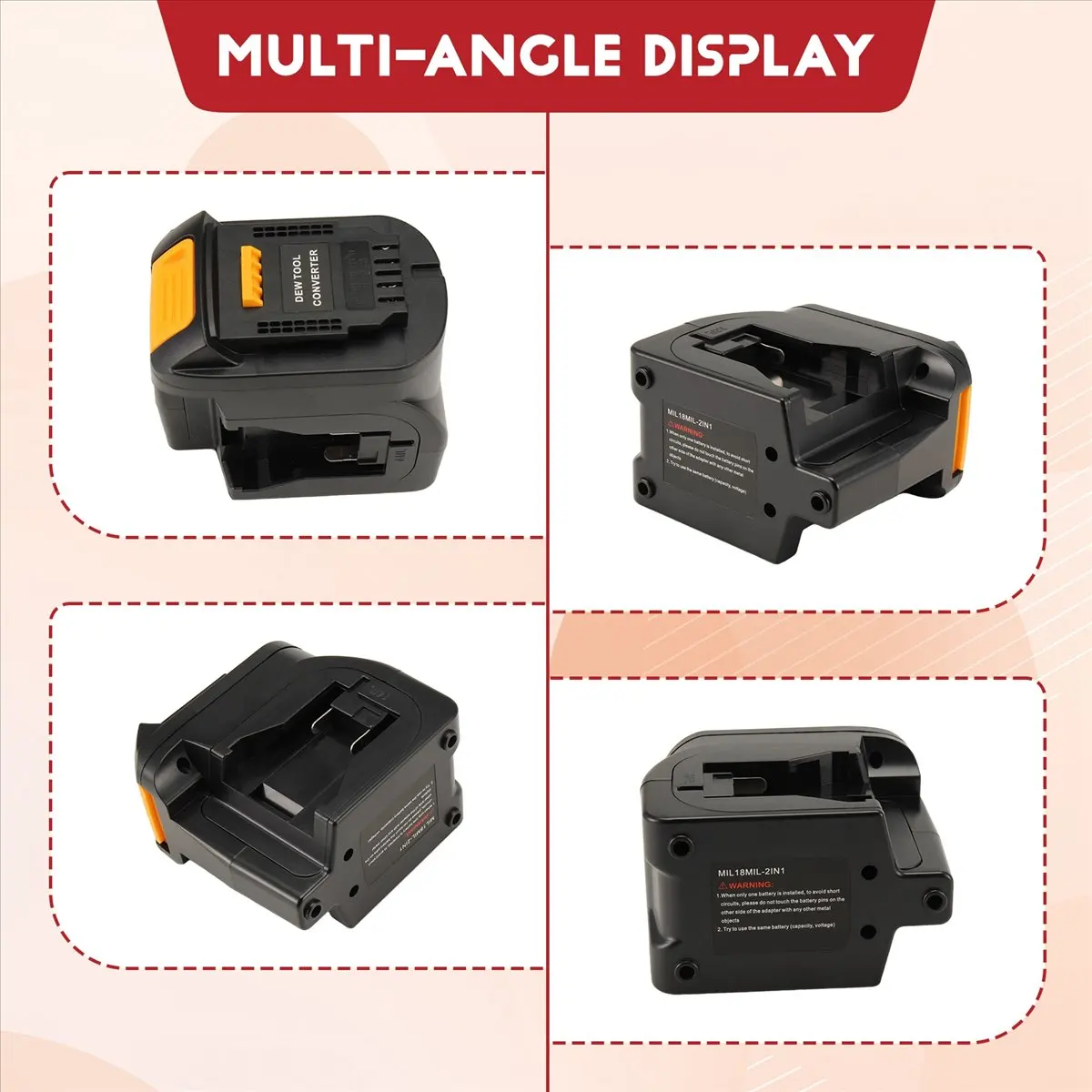 dt81-2-in-1バッテリーアダプターは、ミルウォーキー18v-m18バッテリー-2個-をデウォルト20vコードレス電動工具に変換します。