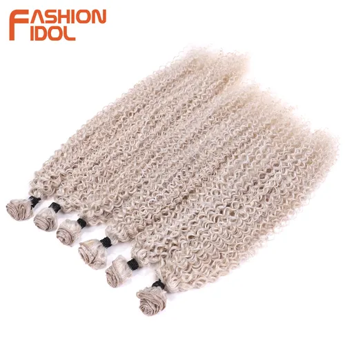Imagen 2 del producto FASHION IDOL 20 22 24 pulgadas 320g/6 Uds. Mechones de pelo sintético rizado Rubio degradado extensiones de cabello de fibra de alta temperatura