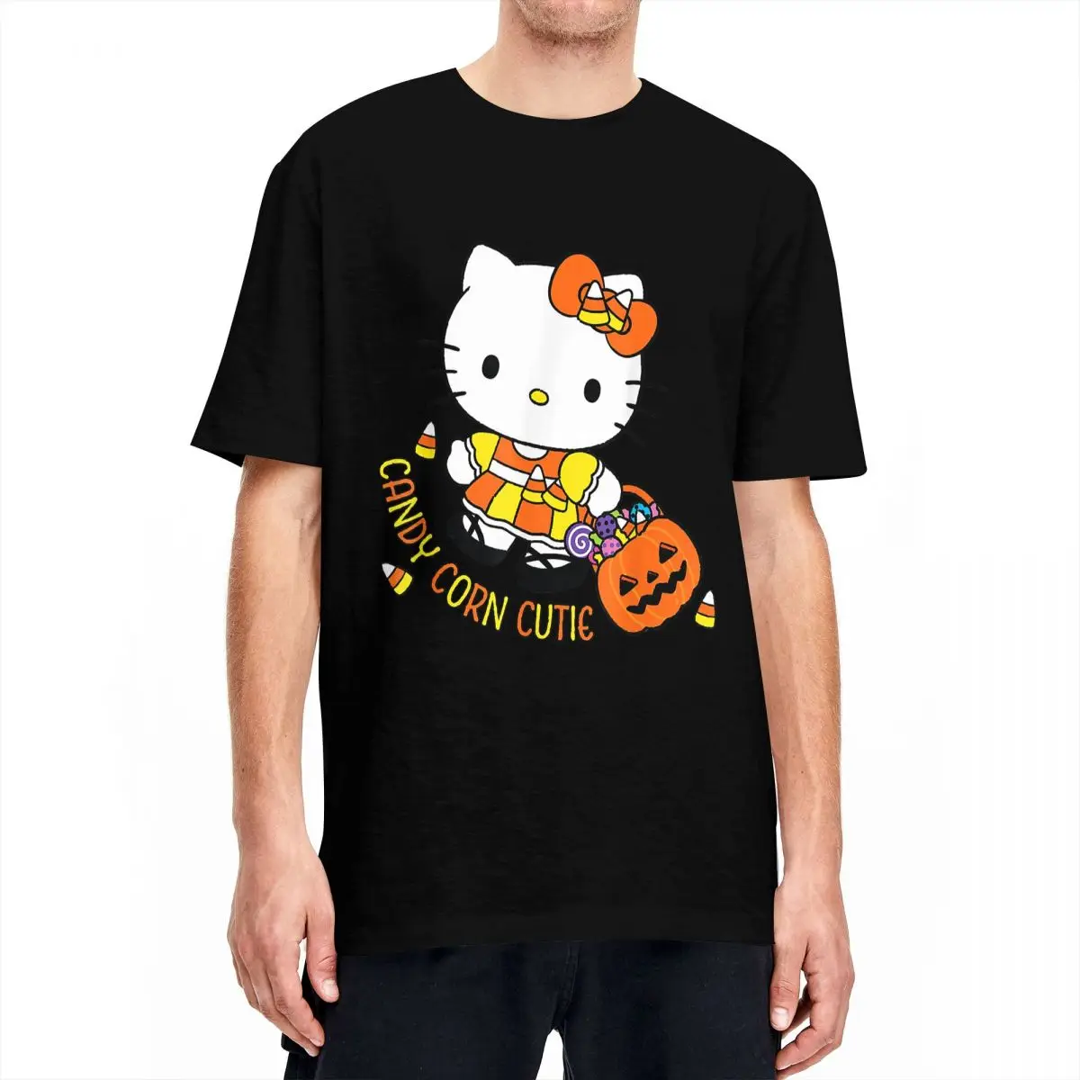 Hello Kitty Candy Corn Cutie Halloween T Shirts Men Women Cotton T-Shirt Round Neck Tee Shirt Short Sleeve Clothes New Arrival